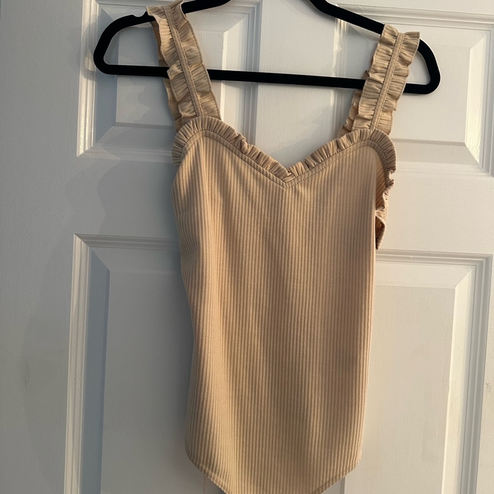 Pink Lily Beige Ruffled Bodysuit